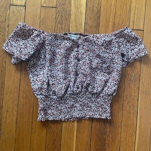 Monteau Burgundy and White Floral Top